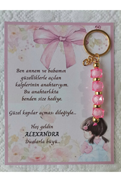 İ&DBABY 24 Adet Kız Bebek Model Özel Tasarım Pembe Anahtarlık Hastane Yeni Do...