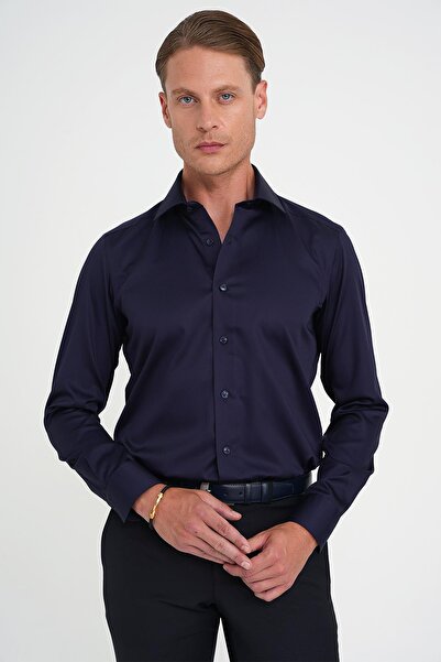 Efor Slim Fit %100 Pamuk Non Iron Kumaş Klasik Lacivert Gömlek Gk 734