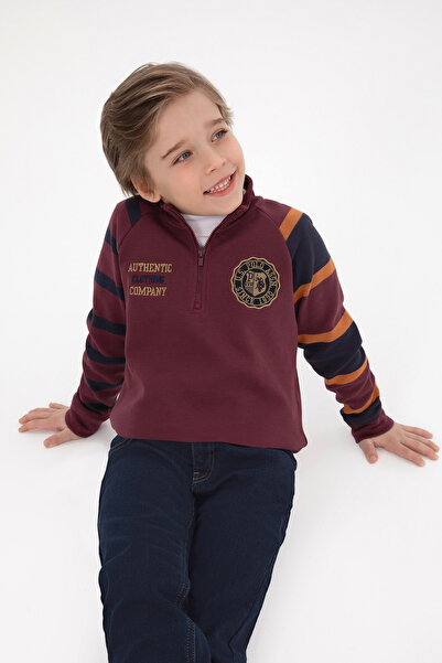 U.S. Polo Assn. Hanorac pentru băiat, roșu claret, cu jumătate de fermoar tri...