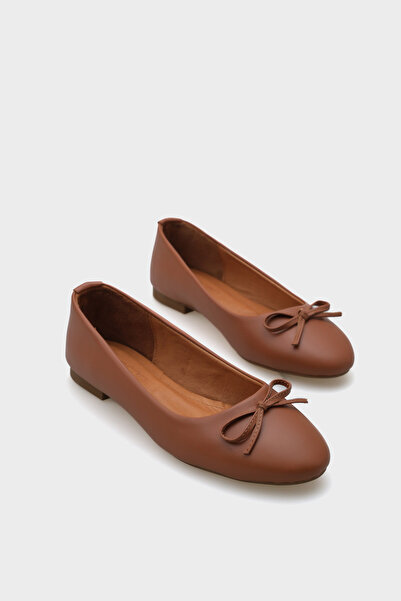 Capone Outfitters Dámské baleríny medové barvy z pravé kůže s mašlí a kulatou...