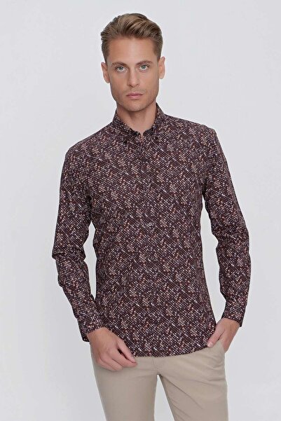 Efor G 1520 Slim Fit Kahve Spor Gömlek