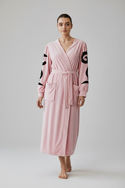 GÖKŞİN MODA Velvet Dressing Gown Pink