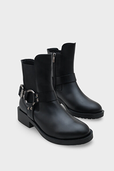 Capone Outfitters Lianne Elastic Biker Boots with Metal Accessories