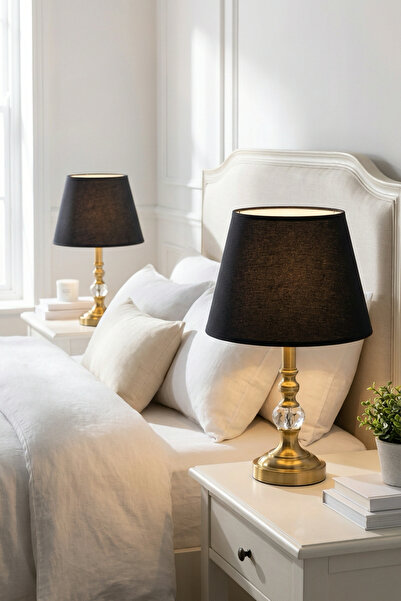 AbajurAksesuar نارين برونز - أباجورة مزدوجة كلاسيكية بلون كريمي فاتح