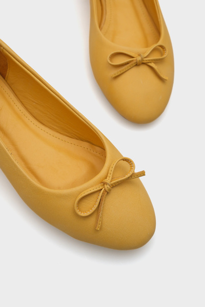 Capone Outfitters Balerini de damă cu fundă din piele naturală cu vârf rotund