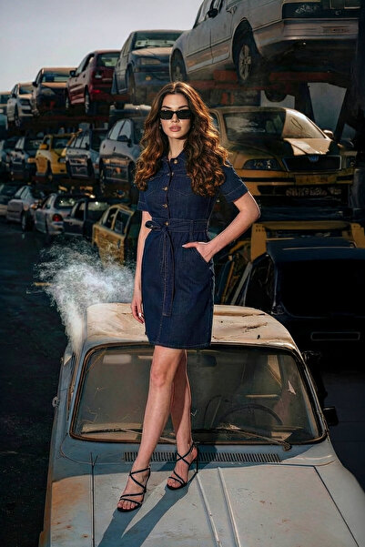 BANNY JEANS Kadın Kuşaklı Uzun Kollu Elbise