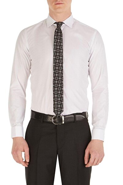 Efor Men's Slim Fit Cotton Satin Classic White Shirt with Double Cuffs Gk 235
