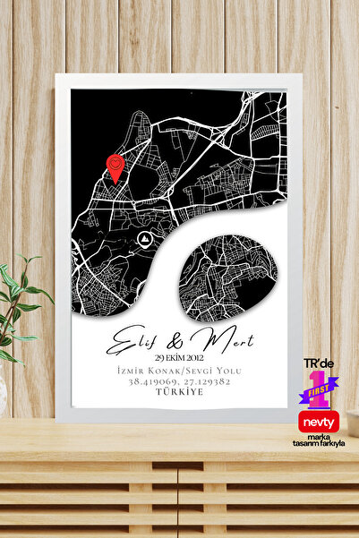 nevty a new world Aşk Haritası | Kişiye Özel Konum Poster | Özel Tarihli Hari...