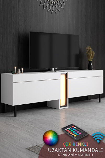 Modatte NOVA TV ÜNİTESİ LED IŞIKLI METAL AYAKLI MODERN TASARIM BEYAZ TV SEHPASI