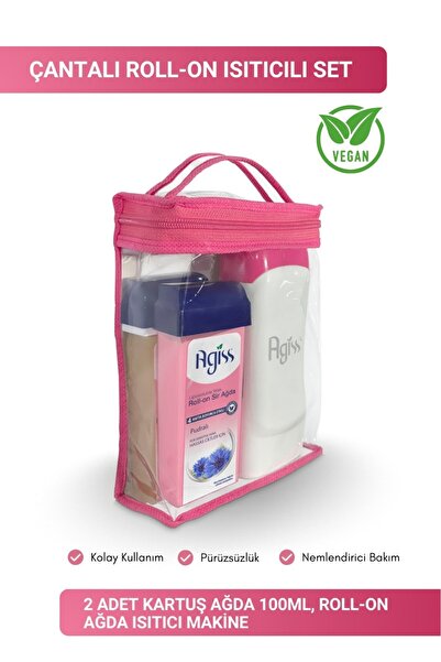 AGISS Çantalı Roll-on Isıtıcılı Set 2 Adet Kartuş Ağda 100ml, Roll-on Ağda Is...