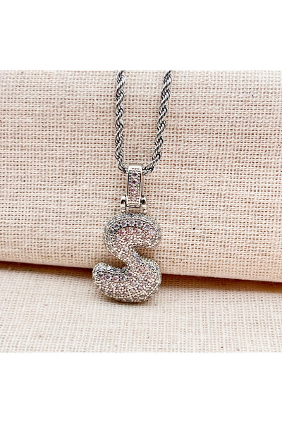 Siya Silver الزركون حجر تويست سلسلة السمين حرف بالون قلادة فضية اللون