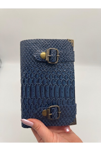 LAYDA 100% Genuine Crocodile Leather Vintage Small Notebook Navy Blue