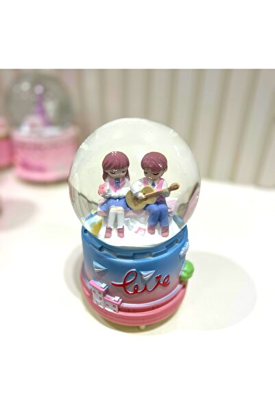 Taşmeran Sevgili Çift Püskürtmeli Işıklı Müzikli Büyük Boy Kar Küresi Tky0405