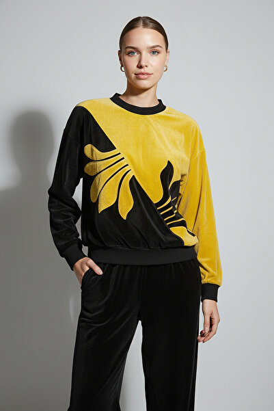 GÖKŞİN MODA Çeyizlik Pamuklu Kadife Sarı Eşofman Takımı