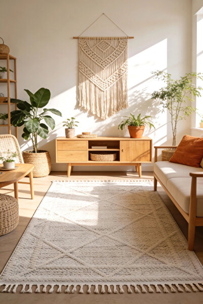 Eliz Home Krem Modern Desen Dokuma Halı Oturma Odası Salon Mutfak Antre Yollu...