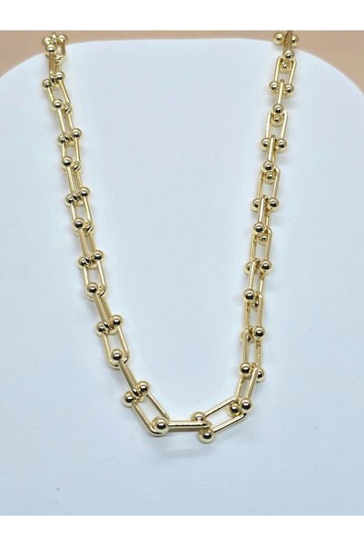 Veyla Style Gold Color Brass Plated Necklace with Chain Detail