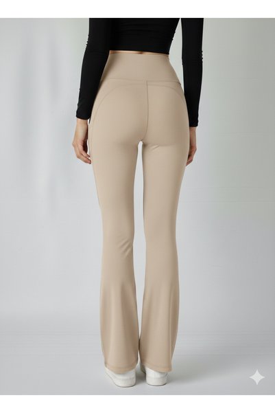 jeneric Women's Brown High Waist Shaping / Sculpting Double Pocket Flared Leggings
