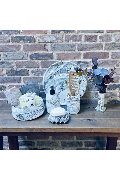 Chiko Mall Set de baie din beton cu model de marmură, 6 bucăți, 6 piese, toal...