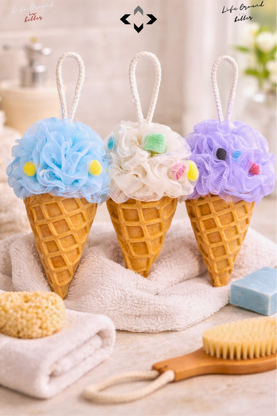 LİGROUND سويتي فايبر 3 قطع آيس كريم منقوشة للاستحمام، منشفة استحمام للجسم، إس...