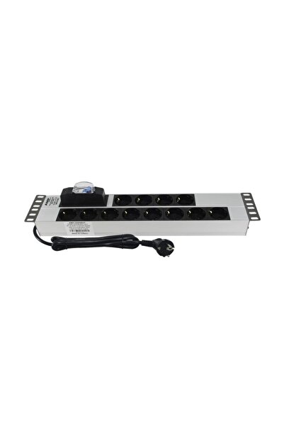 19" 2u 12'li Schuko Sigortalı Aluminyum Rack Kabin Grup Priz Pdu