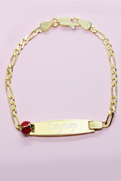 belindastore 925 Ayar Gümüş Isimli Uğur Böceği Bebek & Çocuk Künye Bileklik