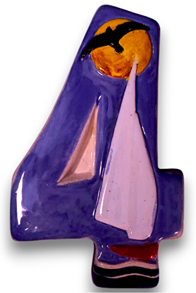 toprakanaart Kapı No:4 _ Kapı Numarası Seramik Yelkenli Handmade 8×13×2 (cm)