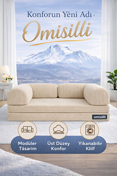 OMİSİLLİ Kaymaz Cırt Bantlı Katlanabilir Kanepe Yatak – Fitilli Kadife, Yıkan...