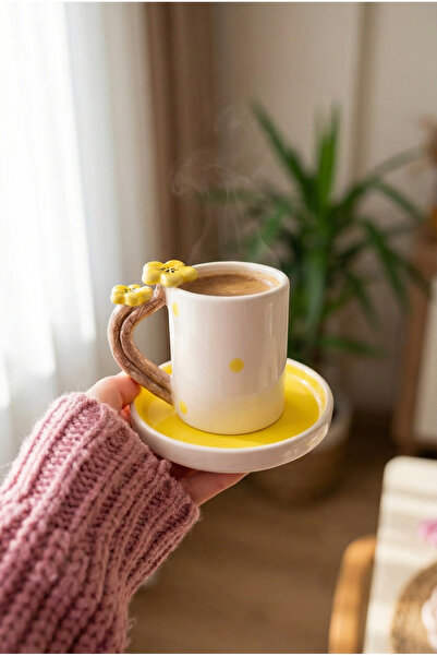 Loomart 2-Person 4-Piece Handmade Coffee Cup Set with Flower Design