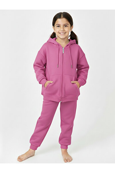 Giyinse طقم أكتيف زيب للفتيات باللون الوردي المجفف