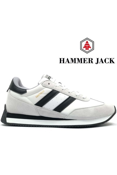 Hammer Jack 101-24985-M Santiago Deri Sneaker Erkek Spor Ayakkabı BEYAZ-SİYAH