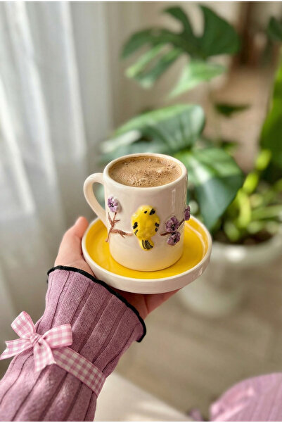 Loomart 2-Person 4-Piece Handmade Coffee Cup Set with Bird Figures