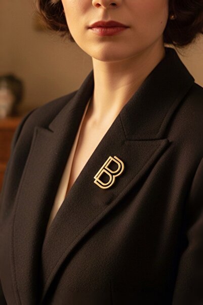 B Altın Harf Tasarım Gold Rozet Broş