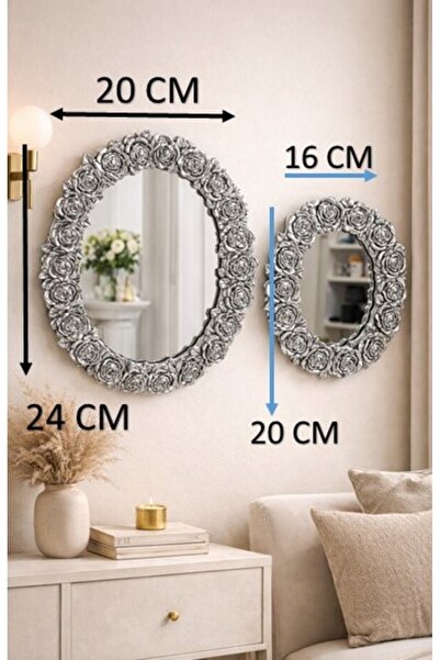 mawiokyanus Polyester 2'li Otantik Çiçek Desenli Dekoratif Gümüş Gri Duvar Ay...
