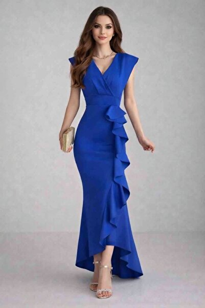 modakyra المرأة الأزرق الغوص النسيج مزدوجة الصدر طوق تنورة انتفض مساء اللباس ...