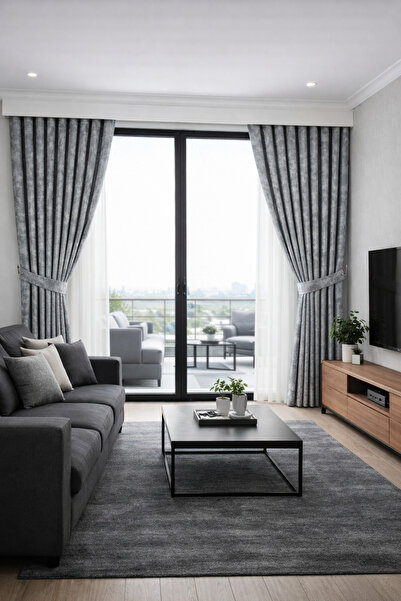 Emuz Gri İstanbul Fon 1 / 3 Sık Pileli ( TEK KANAT ) Fon, Perde, Tül,