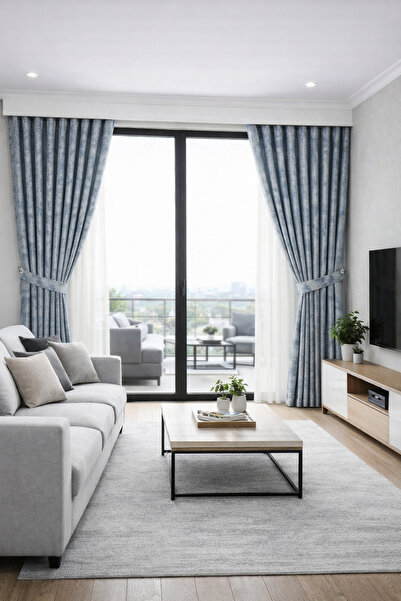 Emuz Mavi İstanbul Fon Desen Yeni Sezon Pileli, Kırışmaz, Özel Koleksiyon ( T...