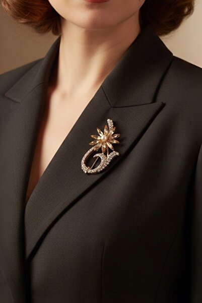 model aksesuar LALE ÇİÇEK TASARIM KRİSTAL TAŞLI BROŞ