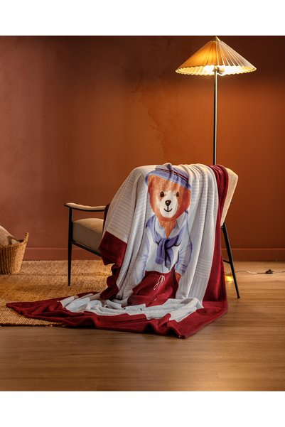 Madame Coco Hugo Bear Welsoft Polar Printed Tv Blanket - Blue/Burgundy