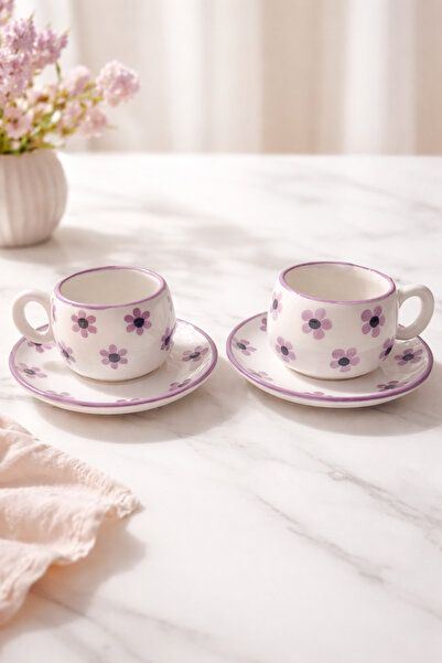 Anadolu Saray طقم فناجين قهوة تركية مكون من قطعتين مصنوع يدويًا من السيراميك ...