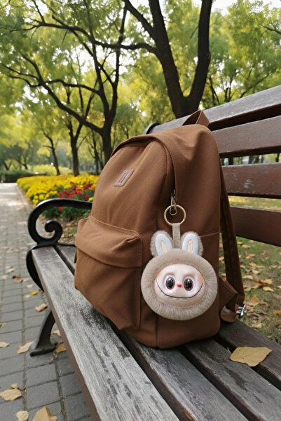 AYDINER TEKSTİL Labubu Furry Soft Charm Keychain Mascot Colorful Cream