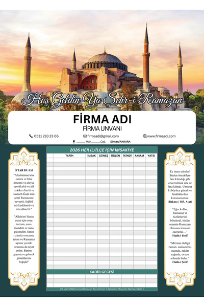 Metranya Ramazan İmsakiyesi, Kişiye Özel Tasarımlı, Firmaya Özel 25 Adet Diji...