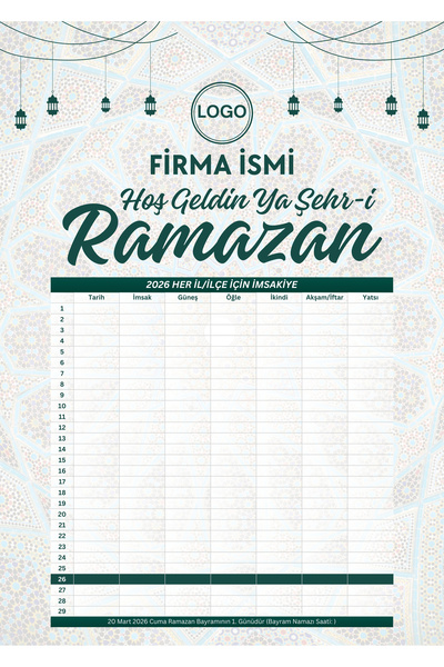 Metranya Ramazan İmsakiyesi, Kişiye Özel Tasarımlı, Firmaya Özel 100 Adet Dij...