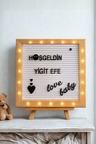 fikirstore Led Işıklı Ahşap Mesaj Panosu Yazı Tahtası Beyaz Zemin Siyah Harf ...