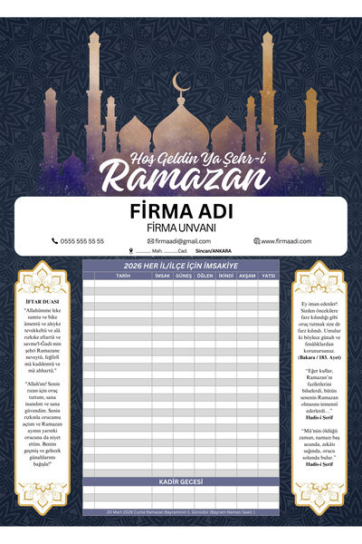 Metranya Ramazan İmsakiyesi, Kişiye Özel Tasarımlı, Firmaya Özel 10 Adet Diji...