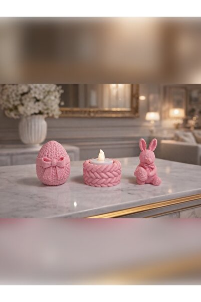sema3d Led Mumlu Örgü Desenli Paskalya Yumurtası, Tavşanı ve Mumluğu Dekorati...