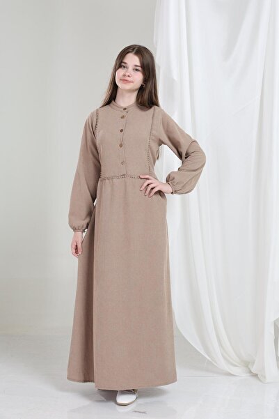 Giyinse فستان ميلورا المخملي للفتيات باللون البيج - فستان حجاب