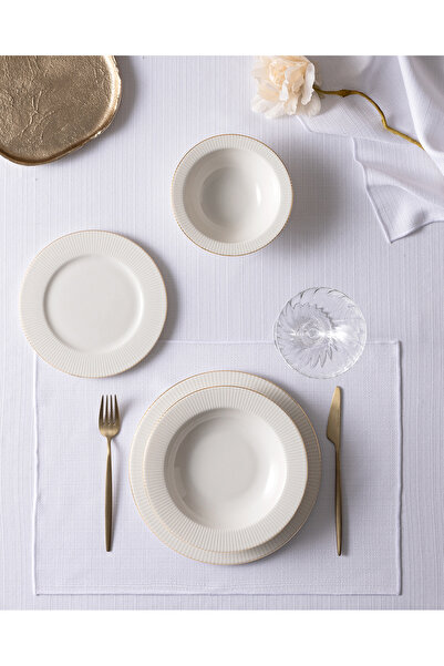 Madame Coco Grace 6 Kişilik 24 Parça Yemek Takımı - Beyaz/Gold