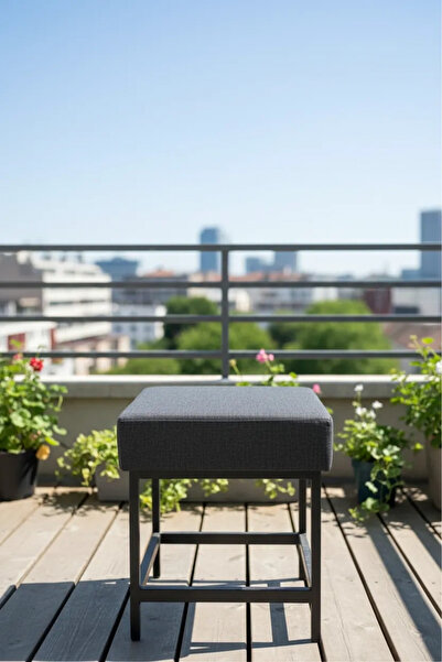 adımshops Metal ayaklı Sırtsız Bank Puf Bench Balkon-bahçe-kafe-çay Seti pufu