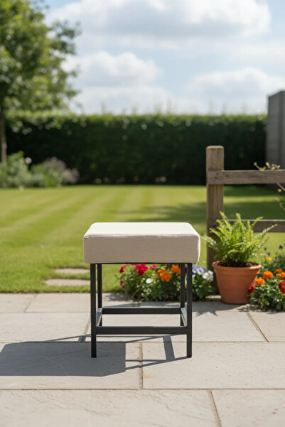 adımshops Metal ayaklı Sırtsız Bank Puf Bench Balkon-bahçe-kafe-çay Seti pufu