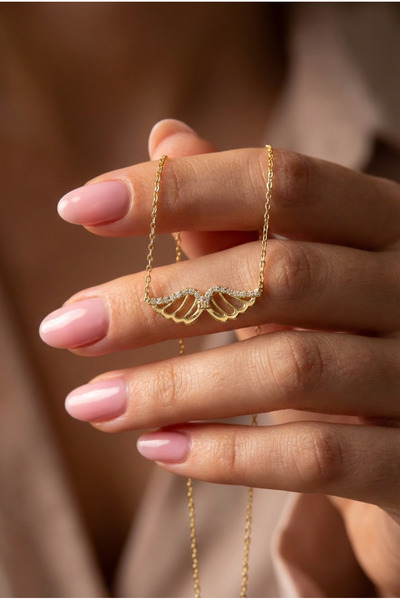 Hertaş 925 Ayar Gümüş Altın Kaplamalı Kadın Melek Kanadı Kolye